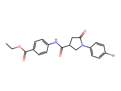 Ethyl 4-({[1-(4-bromophenyl)-5-oxopyrrolidin-3-yl]carbonyl}amino)benzoate structure