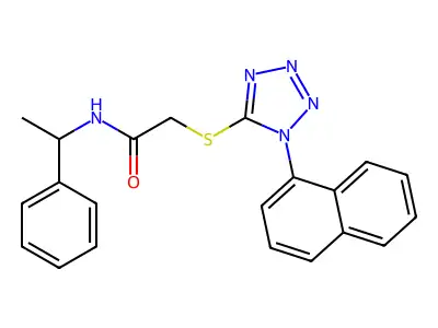 2-(1-naphthalen-1-yltetrazol-5-yl)sulfanyl-N-(1-phenylethyl)acetamide structure