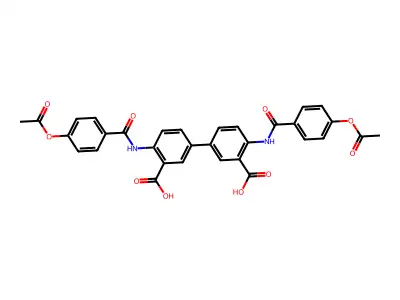 4,4'-Bis({[4-(acetyloxy)phenyl]carbonyl}amino)biphenyl-3,3'-dicarboxylic acid structure
