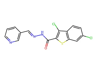 3,6-dichloro-N-[(E)-pyridin-3-ylmethylideneamino]-1-benzothiophene-2-carboxamide structure