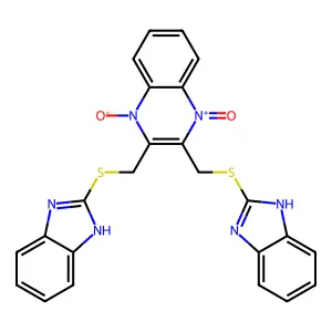 2,3-di[(1H-benzo[d]imidazol-2-ylthio)methyl]quinoxalinediium-1,4-diolate structure