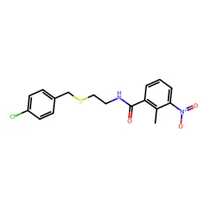 N-[2-[(4-chlorophenyl)methylsulfanyl]ethyl]-2-methyl-3-nitrobenzamide structure
