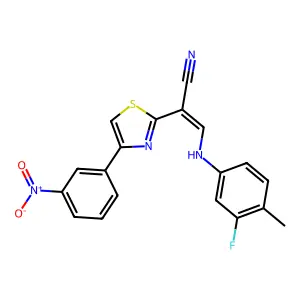 (E)-3-((3-fluoro-4-methylphenyl)amino)-2-(4-(3-nitrophenyl)thiazol-2-yl)acrylonitrile structure