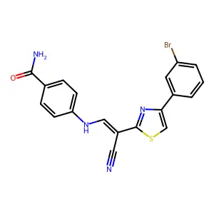 (E)-4-((2-(4-(3-bromophenyl)thiazol-2-yl)-2-cyanovinyl)amino)benzamide structure