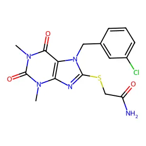 2-[7-[(3-Chlorophenyl)methyl]-1,3-dimethyl-2,6-dioxopurin-8-yl]sulfanylacetamide structure