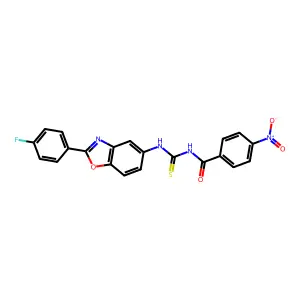 N-[2-(4-fluorophenyl)-1,3-benzoxazol-5-yl]-N'-{4-nitrobenzoyl}thiourea structure