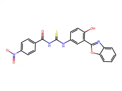 N-[3-(1,3-benzoxazol-2-yl)-4-hydroxyphenyl]-N'-{4-nitrobenzoyl}thiourea structure