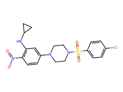 5-[4-(4-chlorophenyl)sulfonylpiperazin-1-yl]-N-cyclopropyl-2-nitroaniline structure