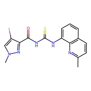 4-iodo-1-methyl-N-[(2-methylquinolin-8-yl)carbamothioyl]pyrazole-3-carboxamide structure