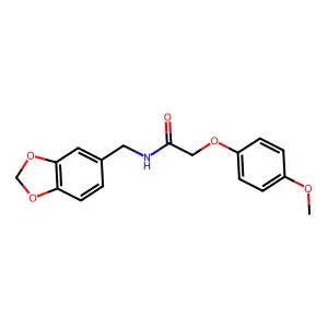 N-(1,3-benzodioxol-5-ylmethyl)-2-(4-methoxyphenoxy)acetamide structure