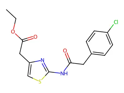 Ethyl 2-[2-[[2-(4-chlorophenyl)acetyl]amino]-1,3-thiazol-4-yl]acetate structure