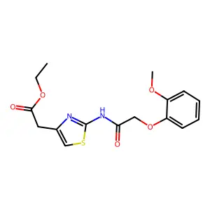 Ethyl (2-{[(2-methoxyphenoxy)acetyl]amino}-1,3-thiazol-4-yl)acetate structure