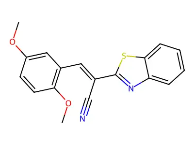 (2E)-2-(1,3-benzothiazol-2-yl)-3-(2,5-dimethoxyphenyl)prop-2-enenitrile structure