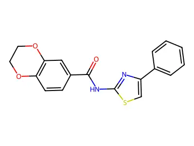 N-(4-phenyl-1,3-thiazol-2-yl)-2,3-dihydro-1,4-benzodioxine-6-carboxamide structure
