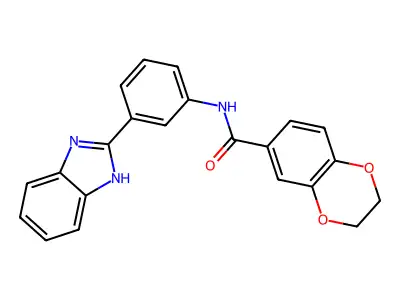 N-[3-(1H-benzimidazol-2-yl)phenyl]-2,3-dihydro-1,4-benzodioxine-6-carboxamide structure