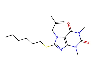 8-Hexylsulfanyl-1,3-dimethyl-7-(2-methylprop-2-enyl)purine-2,6-dione structure
