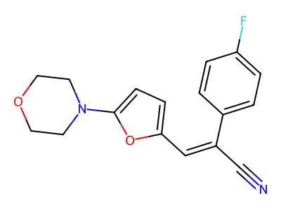 (E)-2-(4-fluorophenyl)-3-(5-morpholin-4-ylfuran-2-yl)prop-2-enenitrile structure