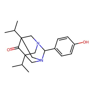2-(4-Hydroxyphenyl)-5,7-diisopropyl-1,3-diazatricyclo[3.3.1.1~3,7~]decan-6-one structure