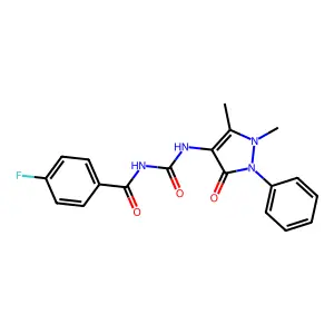 N-[(1,5-dimethyl-3-oxo-2-phenylpyrazol-4-yl)carbamoyl]-4-fluorobenzamide structure