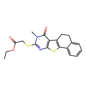 ethyl 2-((8-methyl-7-oxo-5,6,7,8-tetrahydronaphtho[2',1':4,5]thieno[2,3-d]pyrimidin-9-yl)thio)acetate structure