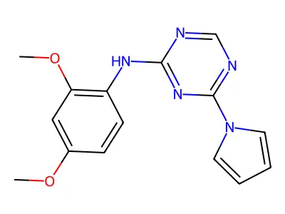 N-(2,4-dimethoxyphenyl)-4-pyrrol-1-yl-1,3,5-triazin-2-amine structure