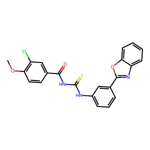 N-[[3-(1,3-benzoxazol-2-yl)phenyl]carbamothioyl]-3-chloro-4-methoxybenzamide structure
