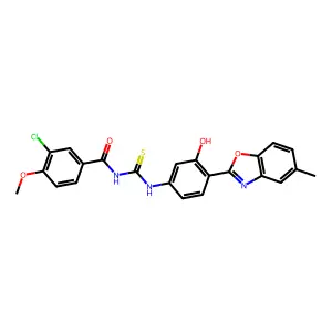 3-chloro-N-((3-hydroxy-4-(5-methylbenzo[d]oxazol-2-yl)phenyl)carbamothioyl)-4-methoxybenzamide structure