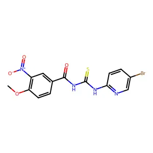 N-[(5-bromopyridin-2-yl)carbamothioyl]-4-methoxy-3-nitrobenzamide structure