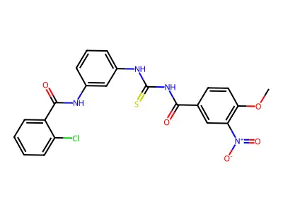 N-[[3-[(2-chlorobenzoyl)amino]phenyl]carbamothioyl]-4-methoxy-3-nitrobenzamide structure