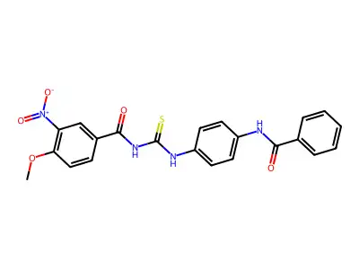 N-[(4-benzamidophenyl)carbamothioyl]-4-methoxy-3-nitrobenzamide structure