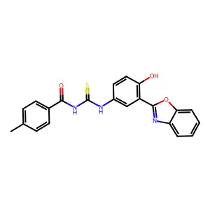 N-{[3-(1,3-benzoxazol-2-yl)-4-hydroxyphenyl]carbamothioyl}-4-methylbenzamide structure