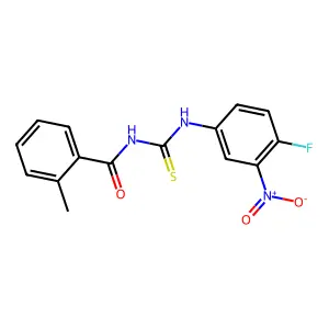 N-[(4-fluoro-3-nitrophenyl)carbamothioyl]-2-methylbenzamide structure
