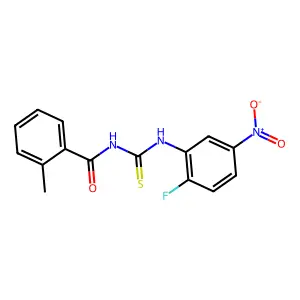 N-[(2-fluoro-5-nitrophenyl)carbamothioyl]-2-methylbenzamide structure