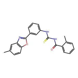 N-[3-(5-methyl-1,3-benzoxazol-2-yl)phenyl]-N'-(2-methylbenzoyl)thiourea structure