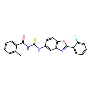 N-[[2-(2-fluorophenyl)-1,3-benzoxazol-5-yl]carbamothioyl]-2-methylbenzamide structure