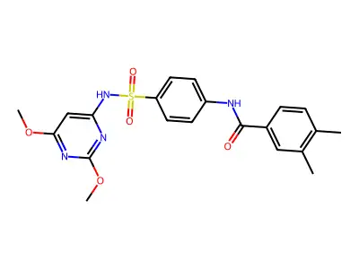 N-(4-(N-(2,6-dimethoxypyrimidin-4-yl)sulfamoyl)phenyl)-3,4-dimethylbenzamide structure