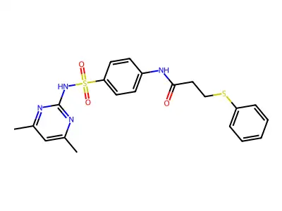 N-(4-(N-(4,6-dimethylpyrimidin-2-yl)sulfamoyl)phenyl)-3-(phenylthio)propanamide structure