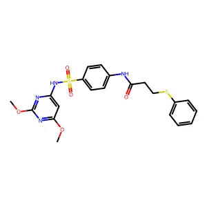 N-[4-[(2,6-dimethoxypyrimidin-4-yl)sulfamoyl]phenyl]-3-phenylsulfanylpropanamide structure
