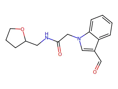 2-(3-formylindol-1-yl)-N-[[(2R)-oxolan-2-yl]methyl]acetamide structure