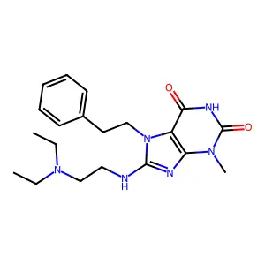 8-((2-(diethylamino)ethyl)amino)-3-methyl-7-phenethyl-1H-purine-2,6(3H,7H)-dione structure