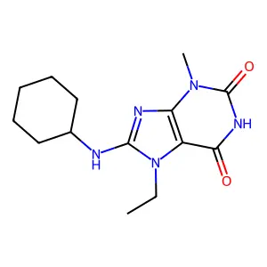 8-(cyclohexylamino)-7-ethyl-3-methyl-1H-purine-2,6(3H,7H)-dione structure