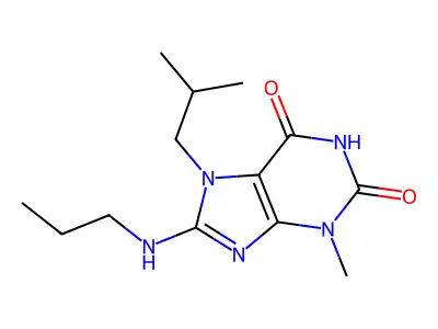 7-isobutyl-3-methyl-8-(propylamino)-1H-purine-2,6(3H,7H)-dione structure