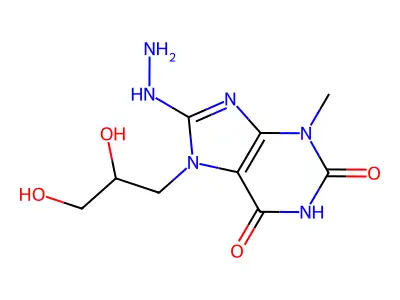 7-(2,3-dihydroxypropyl)-8-hydrazinyl-3-methyl-1H-purine-2,6(3H,7H)-dione structure