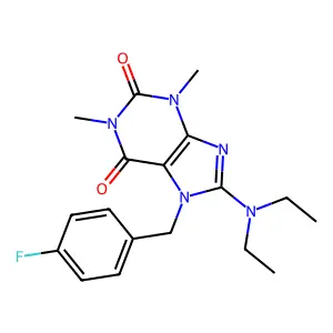 8-(diethylamino)-7-(4-fluorobenzyl)-1,3-dimethyl-1H-purine-2,6(3H,7H)-dione structure