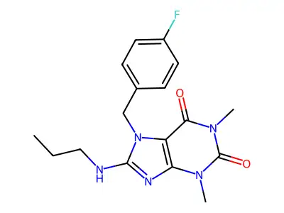 7-[(4-Fluorophenyl)methyl]-1,3-dimethyl-8-(propylamino)purine-2,6-dione structure