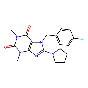 7-(4-fluorobenzyl)-1,3-dimethyl-8-(pyrrolidin-1-yl)-1H-purine-2,6(3H,7H)-dione structure