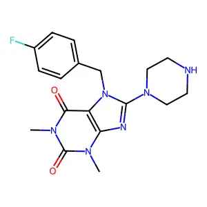 7-(4-fluorobenzyl)-1,3-dimethyl-8-(piperazin-1-yl)-1H-purine-2,6(3H,7H)-dione structure
