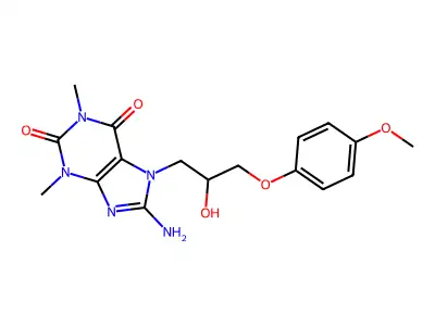 8-amino-7-(2-hydroxy-3-(4-methoxyphenoxy)propyl)-1,3-dimethyl-1H-purine-2,6(3H,7H)-dione structure