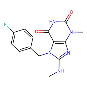 7-(4-fluorobenzyl)-3-methyl-8-(methylamino)-1H-purine-2,6(3H,7H)-dione structure
