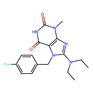 8-(diethylamino)-7-(4-fluorobenzyl)-3-methyl-1H-purine-2,6(3H,7H)-dione structure